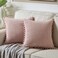 Fancy Homi Set of 2 Blush Pink Decorative Throw Pillow Covers 14x14 Inch with Pompoms for Couch Bed Sofa Modern Farmhouse Boho Home Decor Soft Plush Corduroy Cute Cushion Case 35x35 cm