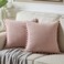 Fancy Homi Set of 2 Blush Pink Decorative Throw Pillow Covers 14x14 Inch with Pompoms for Couch Bed Sofa Modern Farmhouse Boho Home Decor Soft Plush Corduroy Cute Cushion Case 35x35 cm