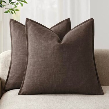 Foindtower Pack of 2 Decorative Linen Solid Throw Pillow Covers Soft Accent Cushion Case Boho Farmhouse Neutral Pillowcase for Couch Sofa Bedroom Living Room Home Decor 18 x 18 Inch Reddish Brown