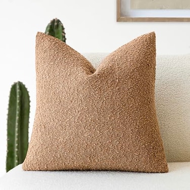 Foindtower Textured Boucle Throw Pillow Covers Accent Solid Pillow Cases Cozy Soft Decorative Couch Cushion Case for Chair Sofa Bedroom Living Room Home Decor 20 x 20 InchTobacco