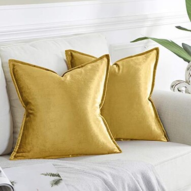 GIGIZAZA Gold Velvet Decorative Throw Pillow Covers 24x24 Square Couch Sofa Pillow Covers Pack of 2