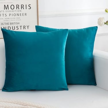 HERAYLI Velvet Decorative Throw Pillow Covers Soft Square Cushion Case Home Decor for Living Room Couch Bed Sofa Set of 2 Pack Teal 18x18 Inch