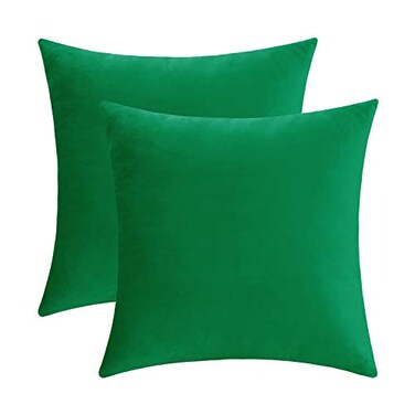 Jeneoo Set of 2 Comfy Soft Velvet Christmas Throw Pillow Cases for Sofa Couch Decorative Solid Square Cushion Covers for Bedroom Car 18 x 18 Inches Bright Green