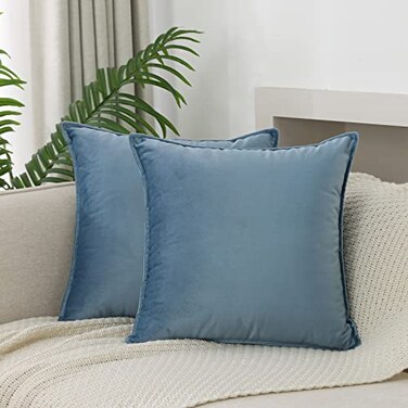 JIAHANNHA Velvet Stone BlueGrey Light Blue Throw Pillow Covers Pack of 2 Decorative Soft for Couch Sofa Bedroom Livingroom Car 1818 Inches