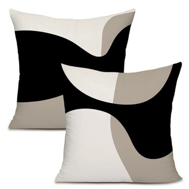 KAIOUS Black Beige Cream Decorative Throw Pillow Covers for Couch Sofa Bed Living Room Bedroom 18x18 inches Set of 2