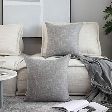 K KEVIN Kevin Textile Faux Linen Square 2 Tone Woven Throw Pillow Sham Cushion Case Covers for CarCouch Use 22inch2 Packs Grey