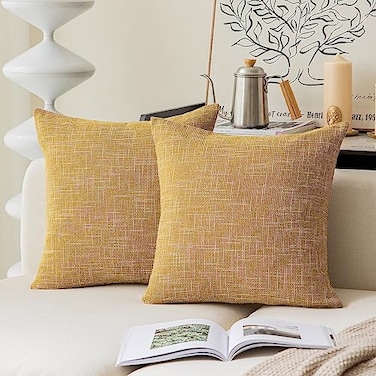 K KEVIN Kevin Textile Faux Linen Square 2 Tone Woven Throw Pillow Sham Cushion Case Covers for CarCouch Use 22inch2 Packs Honey Yellow