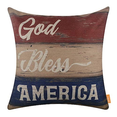 LINKWELL Square Throw Pillow Covers Decorative Cushion Case for Sofa Bedroom Car Couch 18 x 18 Inch God Bless America 4th of July Decor CC1624