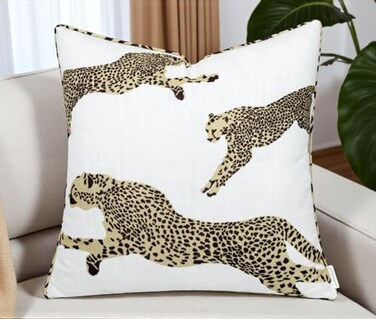 MANOJAVAYA Printed 20x20 Inch Decorative Throw Pillow Cover Poly Cotton Blend Animal Pattern Running Leopard