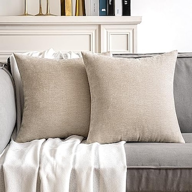 MIULEE Pack of 2 Beige Decorative Pillow Covers 22x22 Inch Soft Chenille Couch Throw Pillows Farmhouse Cushion Covers for Home Decor Sofa Bedroom Living Room