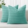 MIULEE Pack of 2 Corduroy Decorative Throw Pillow Covers 18x18 Inch Soft Boho Striped Pillow Covers Modern Farmhouse Home Decor for Summer Sofa Living Room Couch Bed Aqua Green