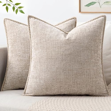 MIULEE Pack of 2 Couch Throw Pillow Covers 18x18 Inch Taupe Farmhouse Decorative Pillow Covers with Stitched Edge Tan Soft Chenille Solid Dyed Pillow Covers for Sofa Bed Living Room