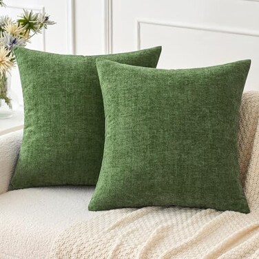 MIULEE Pack of 2 Couch Throw Pillow Covers 18x18Inch Soft Moss Green Spring Chenille Pillow Covers for Sofa Living Room Solid Dyed Pillow Cases