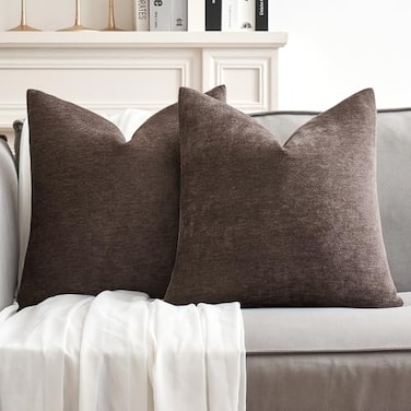 MIULEE Pack of 2 Dark Brown Decorative Pillow Covers 18x18 Inch Soft Chenille Couch Throw Pillows Farmhouse Cushion Covers for Home Decor Sofa Bedroom Living Room