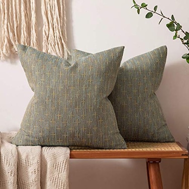 MIULEE Pack of 2 Decorative Burlap Linen Throw Pillow Covers Modern Farmhouse Pillowcase Rustic Woven Textured Cushion Cover for Sofa Couch Bed 20x20 Inch Khaki