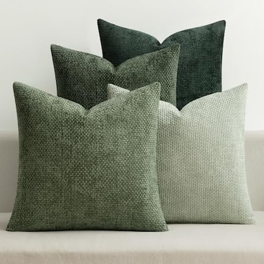 MIULEE Pack of 4 Couch Throw Pillow Covers 20x20 Inch Green Soft Decorative Chenille Pillow Covers Farmhouse Accent Cushion Covers for Boho Spring Home Decor Sofa Bedroom Living Room