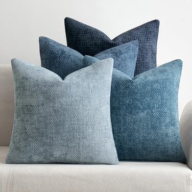 MIULEE Pack of 4 Couch Throw Pillow Covers 22x22 Inch Neutral Blue Soft Decorative Chenille Pillow Covers Farmhouse Accent Cushion Covers for Boho Western Spring Coastal Decor Sofa Bed Living Room