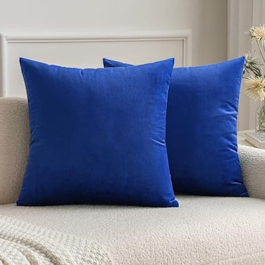 MIULEE Velvet Throw Pillow Covers 18x18 Inch Pack of 2 Royal Blue Decorative Square Cushion Cases Farmhouse Modern Home Decor for Spring Couch Sofa Bedroom Living Room