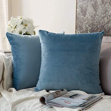 MIULEE Velvet Throw Pillow Covers 20x20 Inch Pack of 2 Light Blue Soft Solid Decorative Pillow Covers Cushion Cases Modern Luxury Home Decor for Spring Couch Sofa Bedroom Livingroom