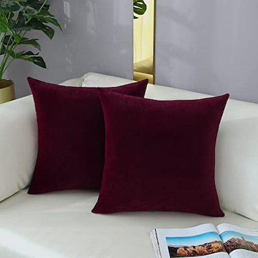 mixeoo Comfy Burgundy Red Throw Pillow Covers Decorative Lumbar Solid Rectangle Thick Velvet Super Soft Cushion Cases Home Decor for Sofa Couch Living Room Chair Set of 2 14 x 14 Inch