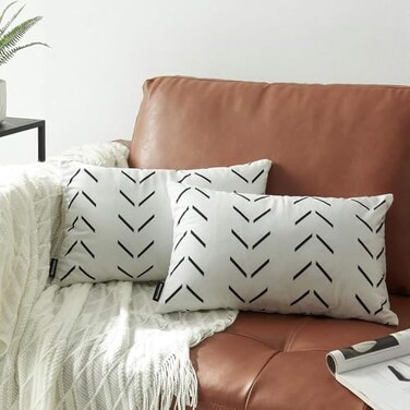 Nestinco Set of 2 White Lumbar Pillow Covers 12 x 20 inches Boho Aztec Polyester Blend Decorative Throw Pillow Covers for Sofa Couch Bed Decor
