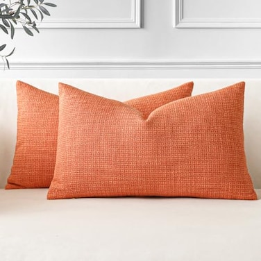 OTOSTAR Pack of 2 Throw Pillow Covers 12x20 Inch Linen Orange Pillowcases Farmhouse Decorative Solid Pillow Covers 30x50 cm Lumbar Cushion Case for Home Decor Sofa Couch Bed Orange