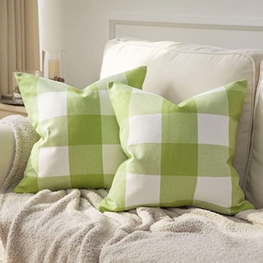 Phantoscope Pack of 2 Gingham Buffalo Check Plaid Throw Decorative Pillow Cover Outdoor Indoor Throw Pillows Farmhouse Square Pillow Cases for Home Decor Green18 x 18 Inches