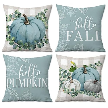pinata Fall Pillow Covers 18x18 Set of 4 Fall Decorations for Home Throw Pillows for Couch Indoor Outdoor Autumn Decor Blue Pumpkin Seasonal Pillow Covers