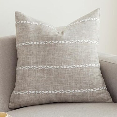 vctops Rustic Striped Cotton Linen Decorative Throw Pillow Cover Embroidery Square Cushion Cover Pillowcase for Sofa Bedroom Couch Stripe Coffee 20x20