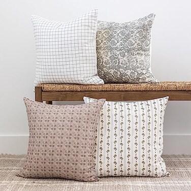 Woven Nook Modern Luxurious 18 x 18 Decorative Boho Throw Pillow Covers Durable Quality Machine Washable 100 Cotton Canvas Margot Design 4 Pack 18x18