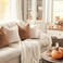 YCOLL Fall Pillow Covers 18x18 Modern Accent Throw Pillow Covers Set of 2 Burnt Orange Striped Patchwork Linen Decorative Pillows Cushion Covers for Couch Chair Bedroom Home Decor