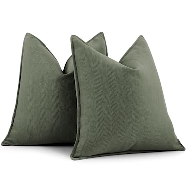 ZWJD Army Green Pillow Covers 18x18 Set of 2 Chenille Throw Pillow Covers with Elegant Design Soft and Luxurious Decorative Pillows for Couch Bed Home Decor