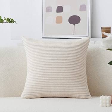Home Brilliant Solid Cream Throw Pillows for Couch Decorative Throw Pillow Covers 18 x 18 Striped Corduroy Plush Velvet Cushion Cover for Summer Sofa Bench Bedroom Cream Cheese 18x18 45cm