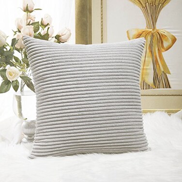 Home Brilliant Striped Velvet Cushion Cover for Chair Supersoft Handmade Decorative Pillowcase Light Grey 18x1845cm