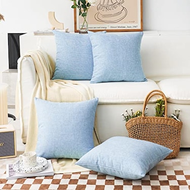 Home Brilliant Blue Throw Pillows for Couh Pillow Covers 18x18 Set of 4 Burlap Linen Square Throw Pillows Cushion Covers for Sofa Light Blue 45cm