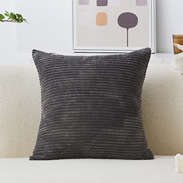 Home Brilliant Throw Pillows 18x18 Soft Decorative Striped Corduroy Velvet Square Summer Throw Pillow Cover for Couch Sofa 45 x 45 cm Dark Grey