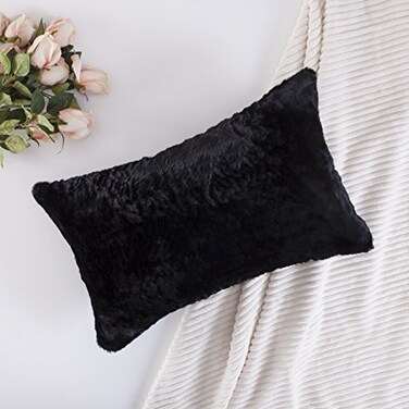 Home Brilliant Rectangle Throw Pillow Cover Faux Fur Suede Accent Decorative Decorations Throw Pillows Oblong Cushion Cover for Bed 12x20 Inch Black