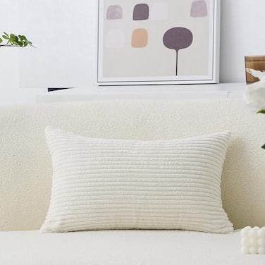 Home Brilliant Rectangular Pillow Cover 12 x 20 Solid Striped Velvet Corduroy Couch Chair Lumbar Pillow Oblong Summer Throw Pillow case for Baby Toddler 12 x 20 Cream Cheese