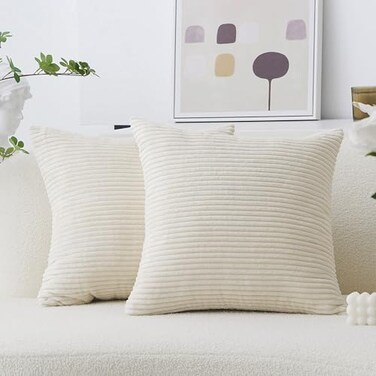 Home Brilliant Set of 2 Couch Pillow Covers Corduroy Throw Pillow Covers for Bed Sofa Couch Home Decor Gift 18x18 inch Cream Cheese
