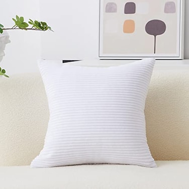 Home Brilliant Decorative Pillow Cover 18 x 18 Accent Solid Striped Corduroy Throw Pillow Cover for Couch Sofa Bench Living Room Summer Decor Pure White 18x18 inch 45cm