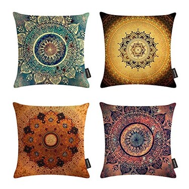 Ussuperstar Boho Decorative Set of 4 Throw Pillow Covers Cushion Cover Throw Floral Printed Pillow Case 18 X 18 Inch Pillowcase