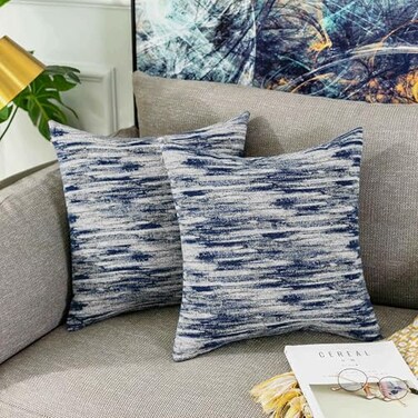 Home Brilliant Abstract Textured Decorative Throw Pillow Covers for Bed Pillowcases Accent Throw Pillows for Couch Deocr 18x18 inch Set of 2 Navy Blue