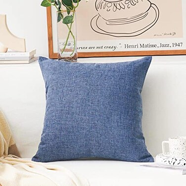 Home Brilliant Indigo Linen Decorative Pillow Covers Lined Cushion Cover for Couch 20x20 Inch50x50cm Navy Blue