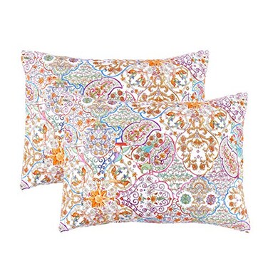Wake In Cloud Boho Pillow Cases 100 Cotton Fabric Bohemian Chic Hippie Printed Pattern Set of 2 Pillowcases Pillow Shams Covers Turquoise Orange King Size 20x36 Inches