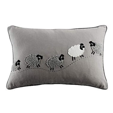 JWH Sheeps Pillow Cover Decorative Animal Embroidery Accent Pillow Case Lumbar Cushion Cotton Pillowcase for Sofa Couch Bed Living Room 12x20 Inch White Gray