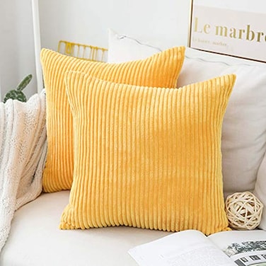 Home Brilliant Pillow Covers 20x20 Solid Striped Corduroy Plush Velvet Cushion Cover for Couch Decor Set of 2 20 x 20 Inch Sunflower Yellow
