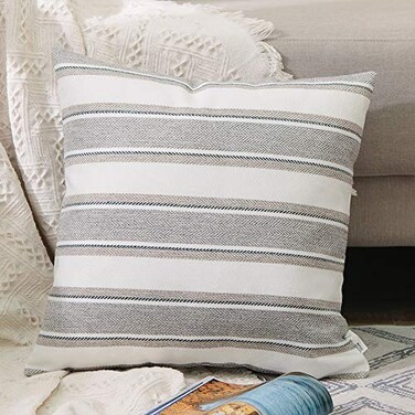 NATUS WEAVER Stripe Pillow Case Soft Faux Linen Square Decorative Throw Cushion Cover Pillowcase with Hidden Zipper for Sofa Nursery Bedroom 12 x 12