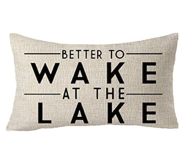 FELENIW Better to Wake at The Lake Adventure Awaits Cotton Linen Decorative Throw Pillow Cover Cushion Case Lumbar 12X20 inches