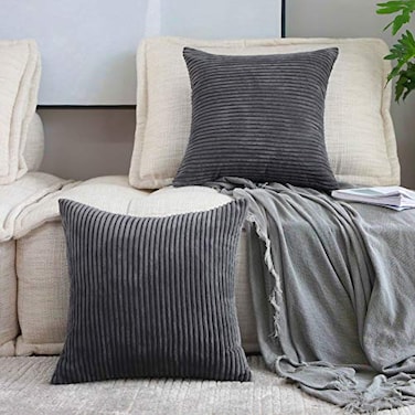 Home Brilliant 2 Pack Super Soft Striped Corduroy 26x26 Pillow Covers Decorative Euro Throw Pillow Sham Cushion Covers for Couch 26 x 26 inch Dark Grey