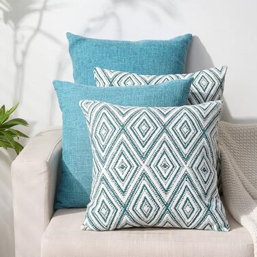 HPUK Throw Pillow Covers 18x18 Inch Set of 4 Linen Decorative Pillow Covers Accent Cushion Covers for Couch Sofa Bed Bedroom Living Room Dcor Aqua Blue